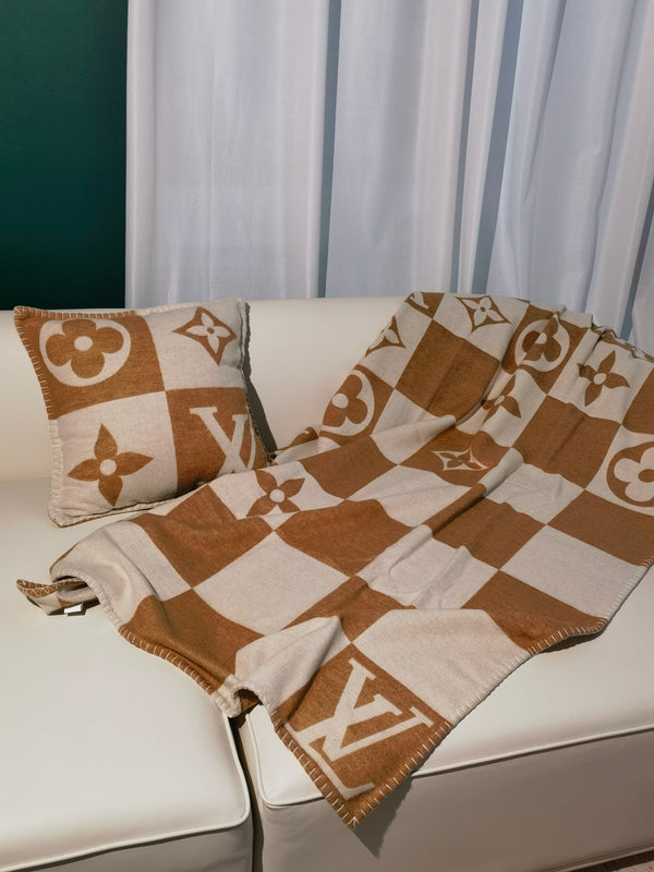 LV Checkmate Blanket Brown White
