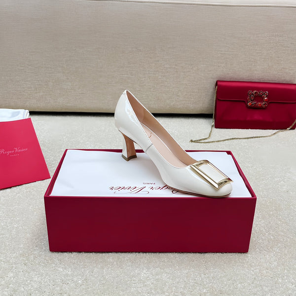 Belle Viv Edition Metal Buckle Pumps 65 White Patent Leather