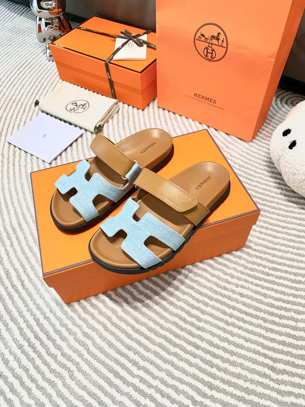 HM Chypre Sandal Cloud Blue Mix Light Brown Lambskin And Denim 963242