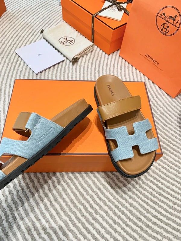 HM Chypre Sandal Cloud Blue Mix Light Brown Lambskin And Denim 963242