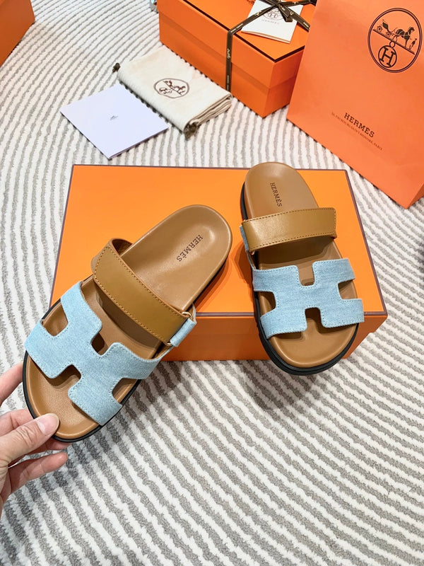 HM Chypre Sandal Cloud Blue Mix Light Brown Lambskin And Denim 963242