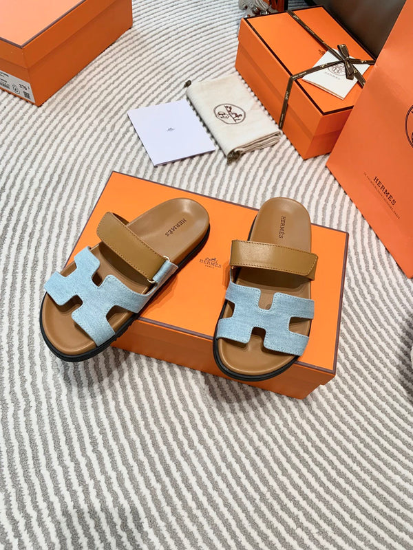 HM Chypre Sandal Cloud Blue Mix Light Brown Lambskin And Denim 963242