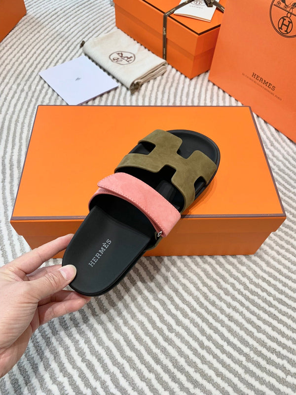 Sandalo HM Cyprus in pelle scamosciata rosa corallo mix marrone verde muschio 963244