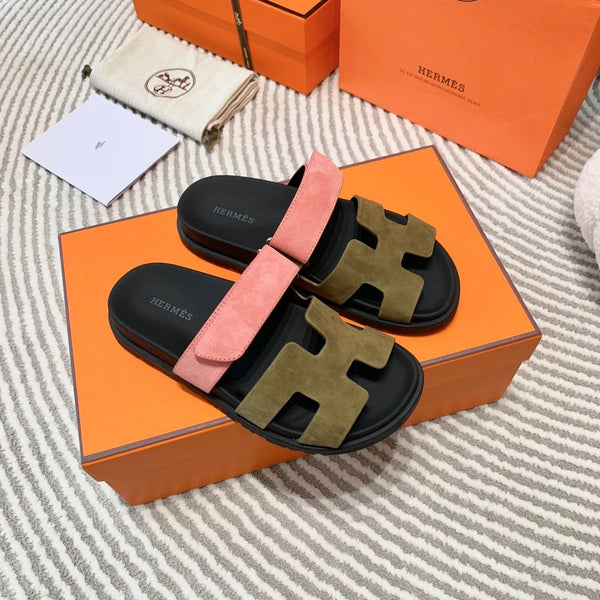 Sandalo HM Cyprus in pelle scamosciata rosa corallo mix marrone verde muschio 963244