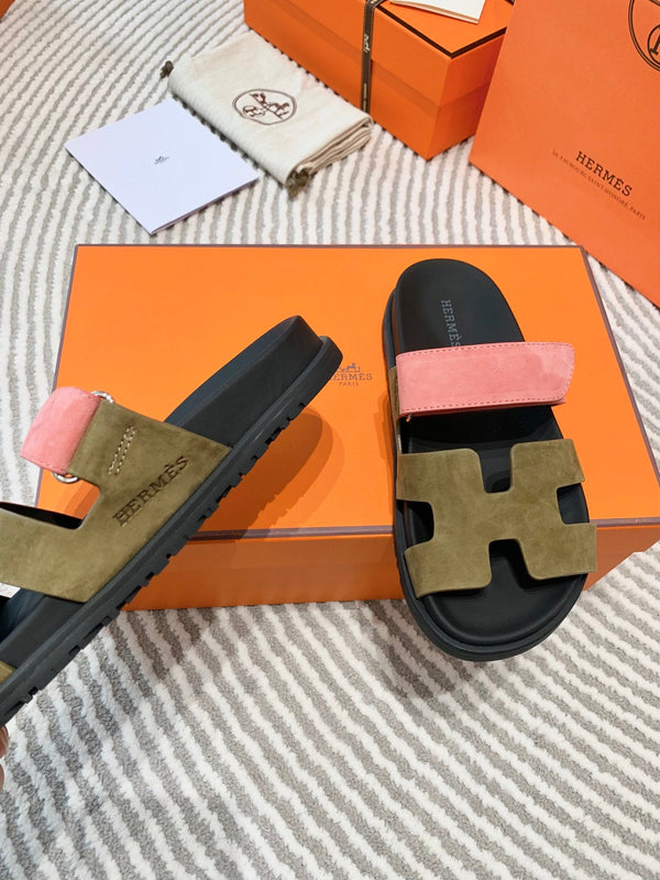 Sandalo HM Cyprus in pelle scamosciata rosa corallo mix marrone verde muschio 963244