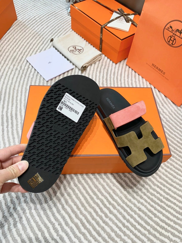 Sandalo HM Cyprus in pelle scamosciata rosa corallo mix marrone verde muschio 963244