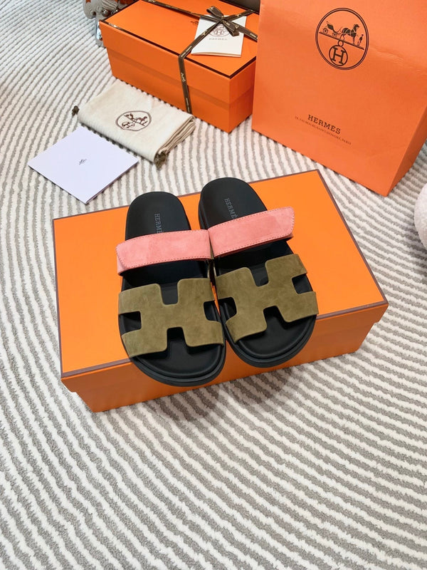 Sandalo HM Cyprus in pelle scamosciata rosa corallo mix marrone verde muschio 963244