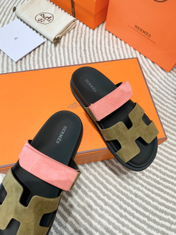 Sandalo HM Cyprus in pelle scamosciata rosa corallo mix marrone verde muschio 963244