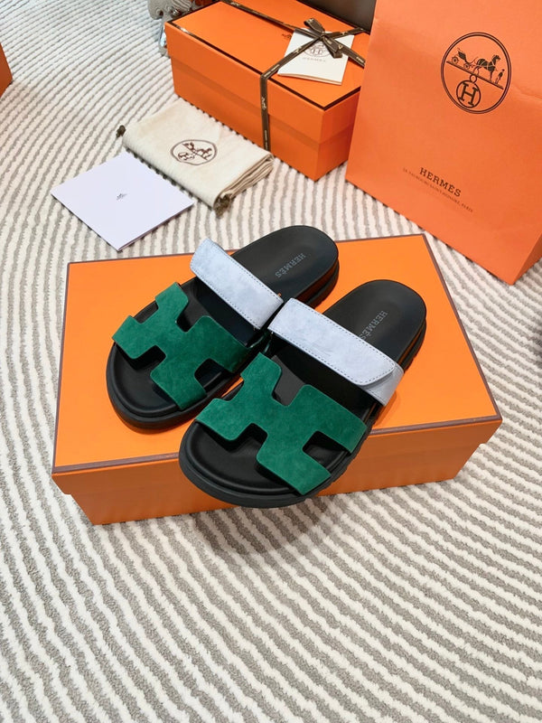 Sandalo HM Cyprus in pelle scamosciata verde scuro mix azzurro grigio 963245