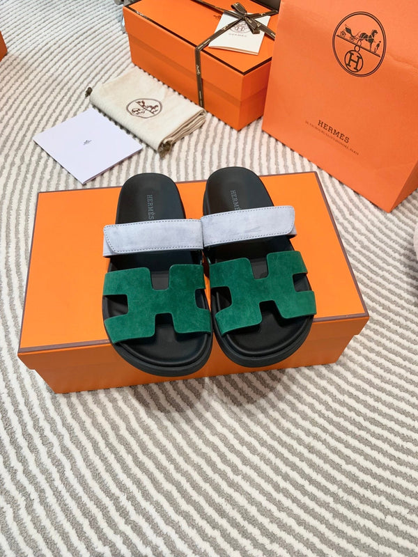 Sandalo HM Cyprus in pelle scamosciata verde scuro mix azzurro grigio 963245