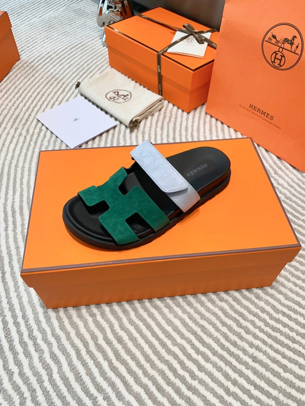 Sandalo HM Cyprus in pelle scamosciata verde scuro mix azzurro grigio 963245