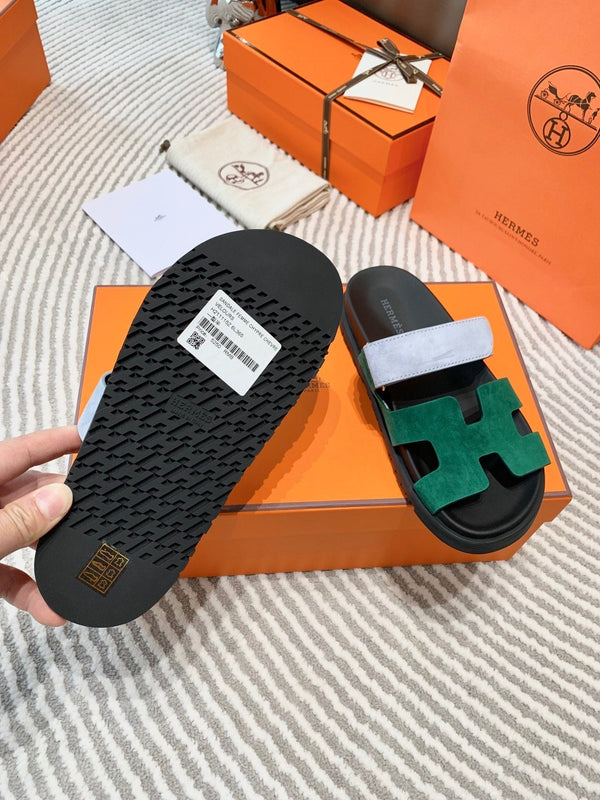 Sandalo HM Cyprus in pelle scamosciata verde scuro mix azzurro grigio 963245