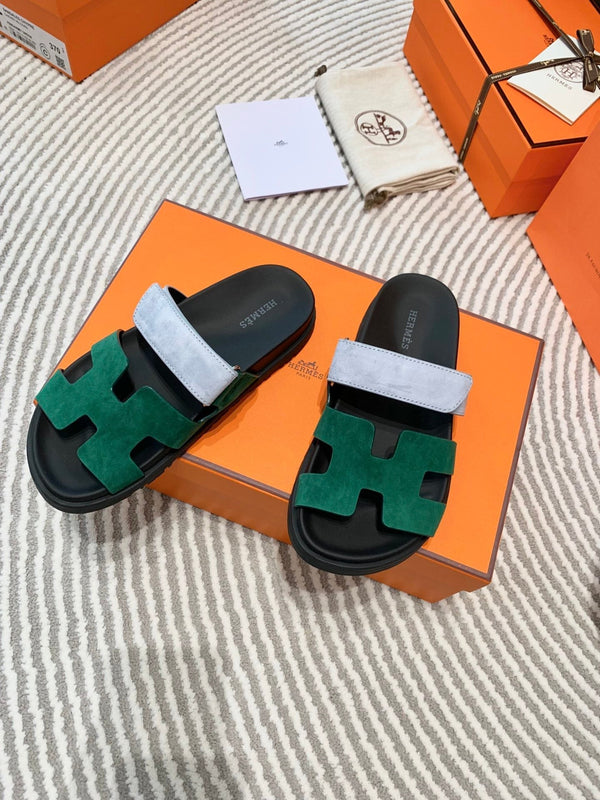 Sandalo HM Cyprus in pelle scamosciata verde scuro mix azzurro grigio 963245