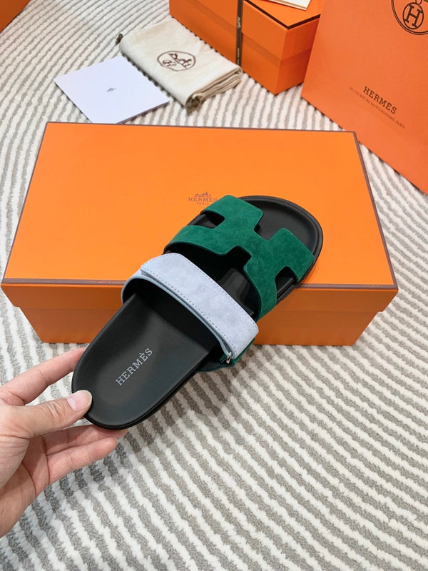 Sandalo HM Cyprus in pelle scamosciata verde scuro mix azzurro grigio 963245