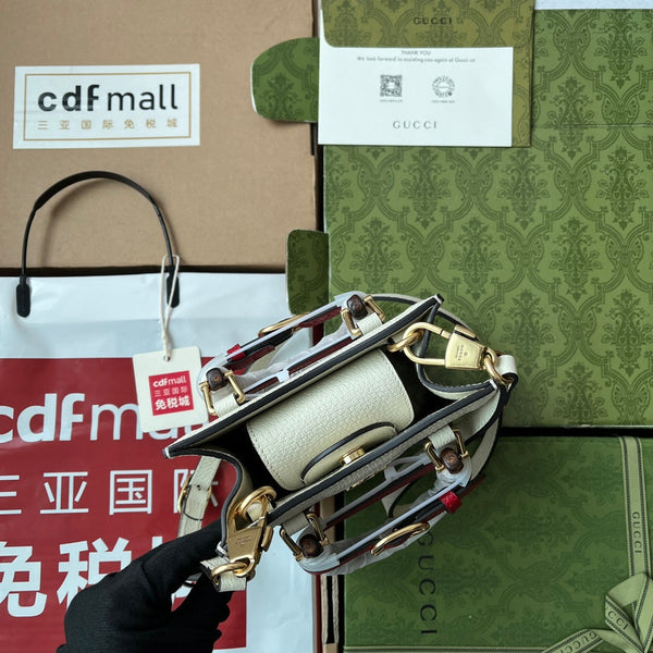 Gucci Diana Bamboo Mini Tote Bag Off-white Lambskin 240106