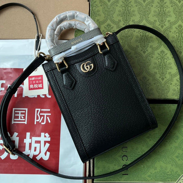 Gucci Diana Bamboo Mini Tote Bag in pelle di agnello nera 240108