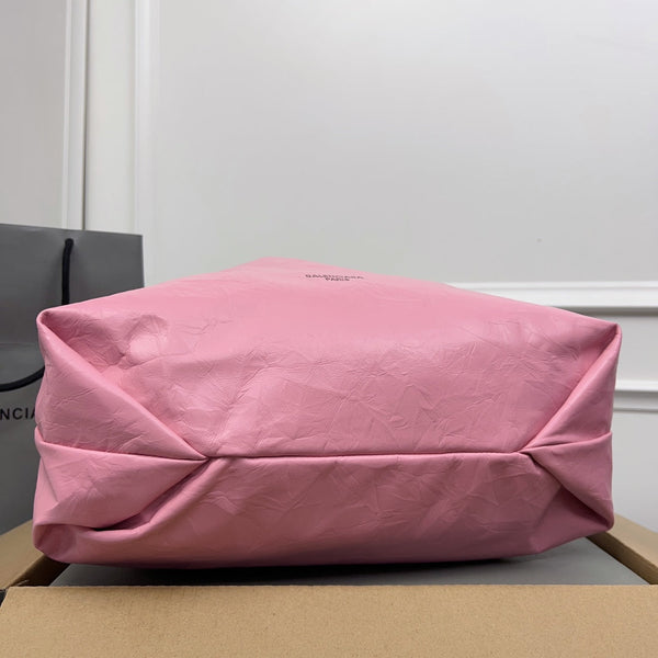 CRUSH LARGE TOTE BAG 46 IN PINK CRUSHED CALFSKIN SILVER HARDWARE