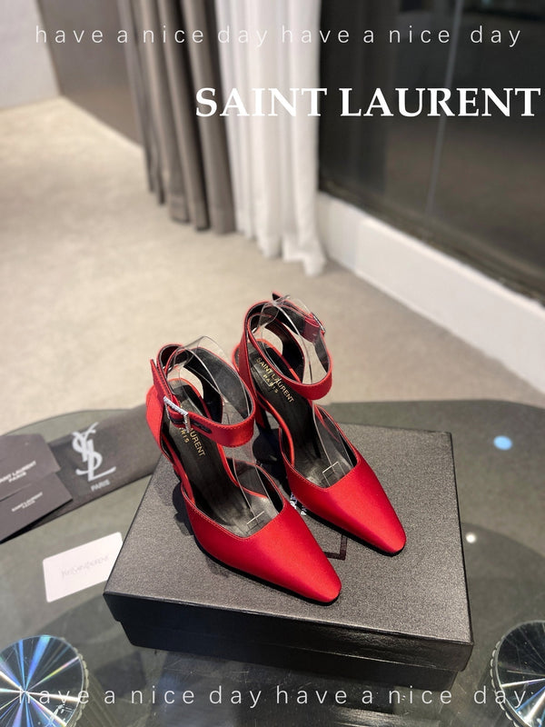 SL FANNY SLINGBACK PUMPS RED SATIN