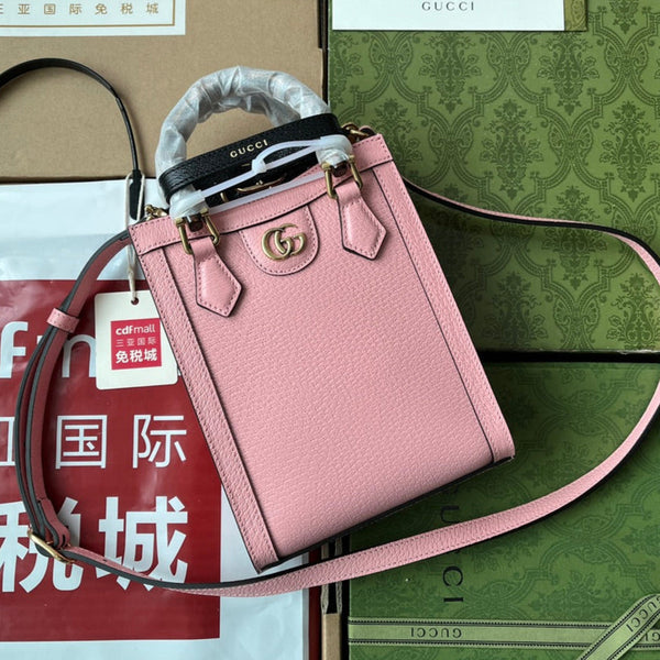 Gucci Diana Bamboo Mini Tote Bag in pelle di agnello rosa 240109
