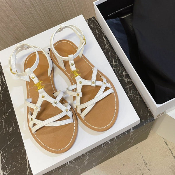 cl roman sandal white brown calfskin