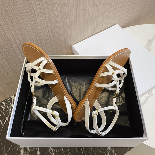 cl roman sandal white brown calfskin