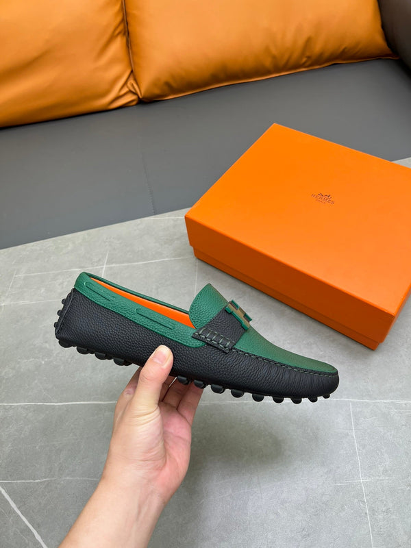 HM H-LOGO LOAFER PINE GREEN AND BLACK CALFSKIN