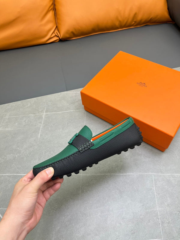 HM H-LOGO LOAFER PINE GREEN AND BLACK CALFSKIN