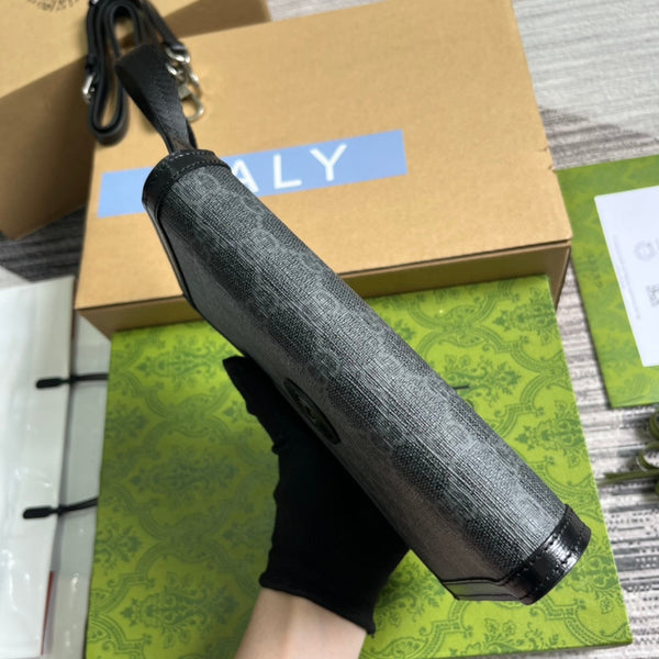 POCHETTE CON CHIUSURA GG 20 IN TELA NERA E PELLE DI VITELLO