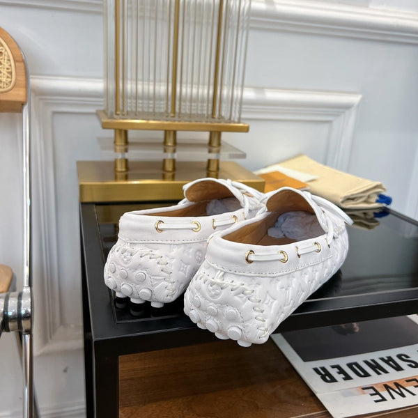 MOCASSINO LV GLORIA FLAT LOGO STAMPATO BIANCO