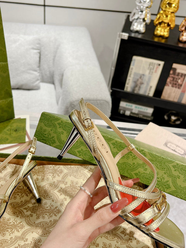 SANDALO GG CLASSIC CON TACCO A CINTURINI IN PELLE DI VITELLO ORO METALLIZZATO