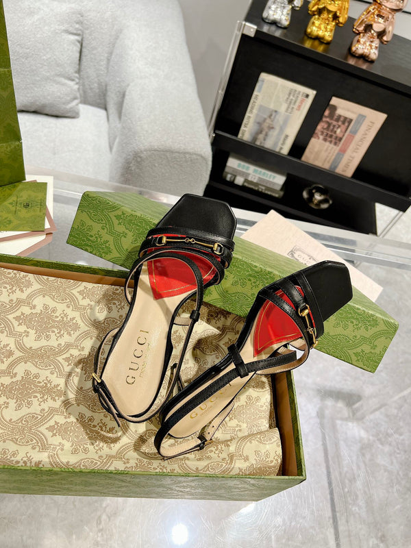 SANDALO GG CLASSIC CON TACCO A CINTURINI IN PELLE DI VITELLO NERA