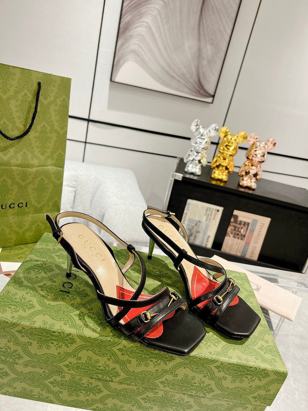 SANDALO GG CLASSIC CON TACCO A CINTURINI IN PELLE DI VITELLO NERA