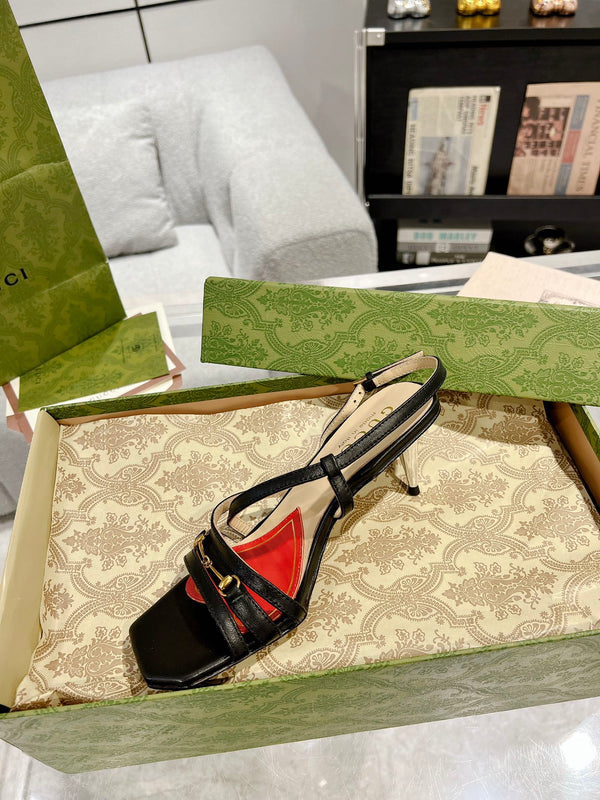 SANDALO GG CLASSIC CON TACCO A CINTURINI IN PELLE DI VITELLO NERA