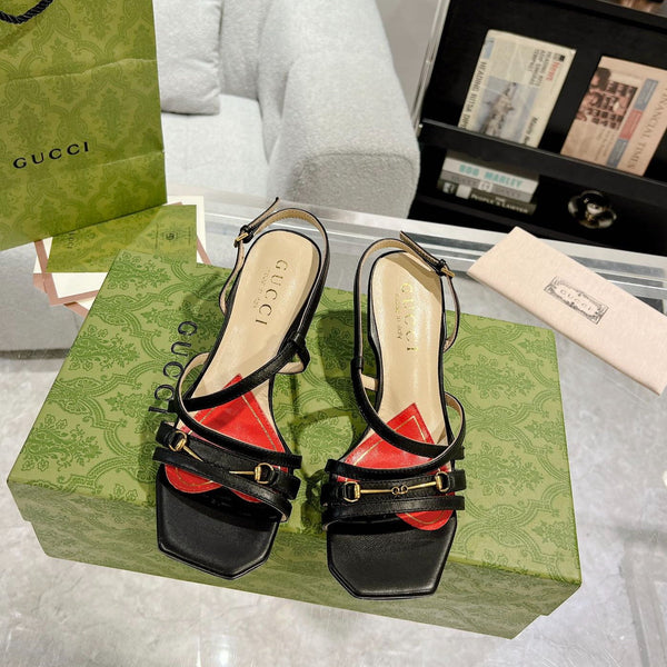GG CLASSIC STRAPPY HEEL SANDAL BLACK CALFSKIN