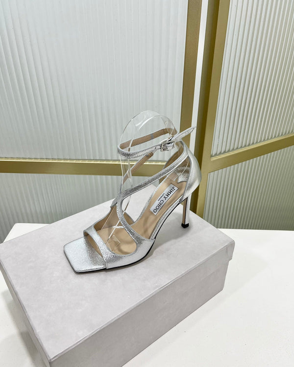 Jimmy Azia 95 In Silver Cowhide Sandals 587709