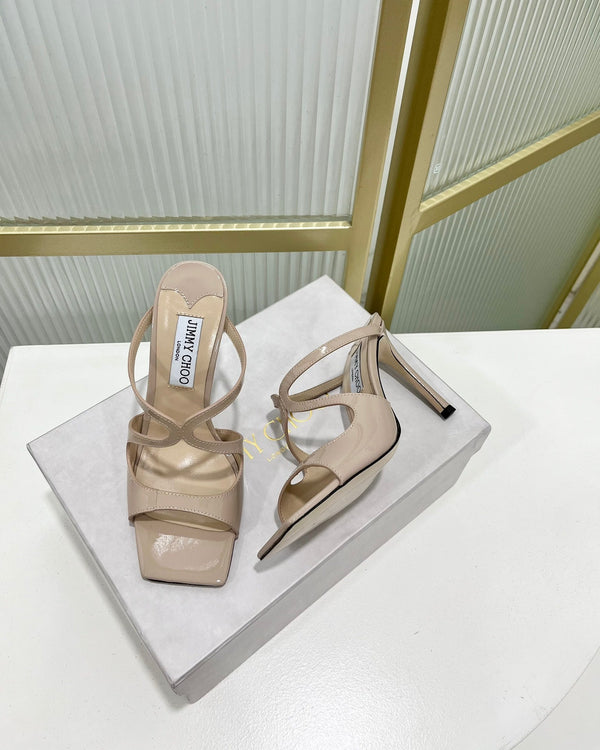 Jimmy Anise 85 In Light Pink Beige Glossy Cowhide Mules 587690