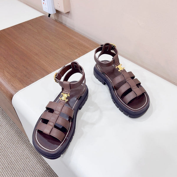 LYMPIA GLADIATOR SANDAL IN CALFSKIN CHOCOLATE BROWN