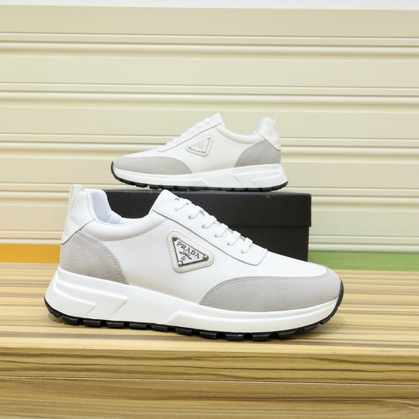 PRA SNEAKER IN WHITE CALFSKIN AND GREY SUEDE