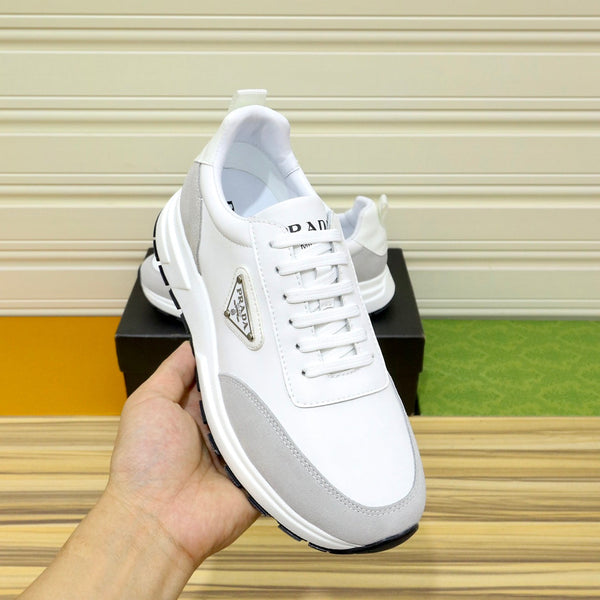 PRA SNEAKER IN WHITE CALFSKIN AND GREY SUEDE