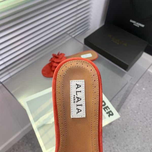 Alaia 25 Flower Slippers Orange Sheepskin 293159