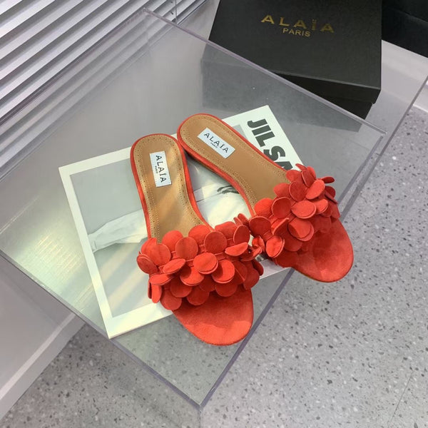 Alaia 25 Flower Slippers Orange Sheepskin 293159