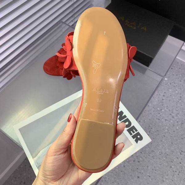 Alaia 25 Flower Slippers Orange Sheepskin 293159