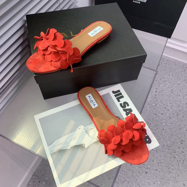 Alaia 25 Flower Slippers Orange Sheepskin 293159