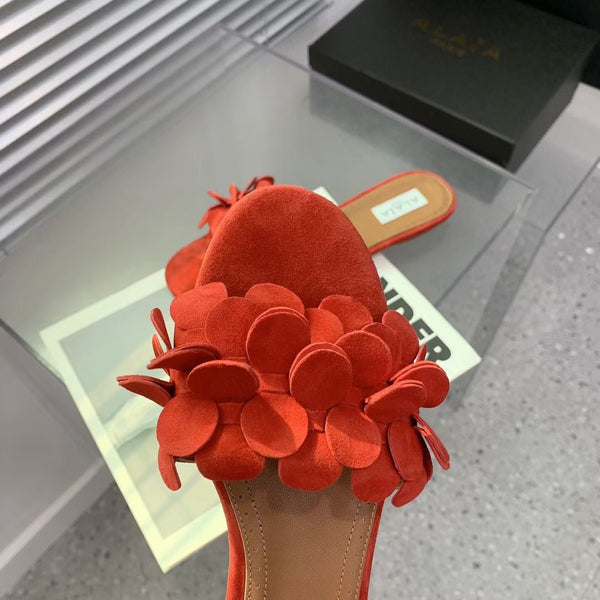 Alaia 25 Flower Slippers Orange Sheepskin 293159