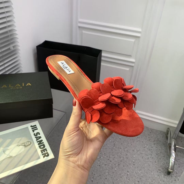 Alaia 25 Flower Slippers Orange Sheepskin 293159