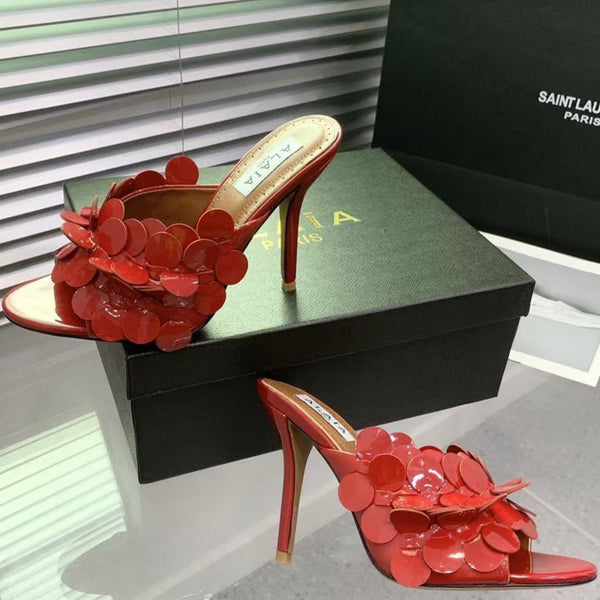 Alaia Confetti Leather Mules Red Sheepskin Cowhide 293164