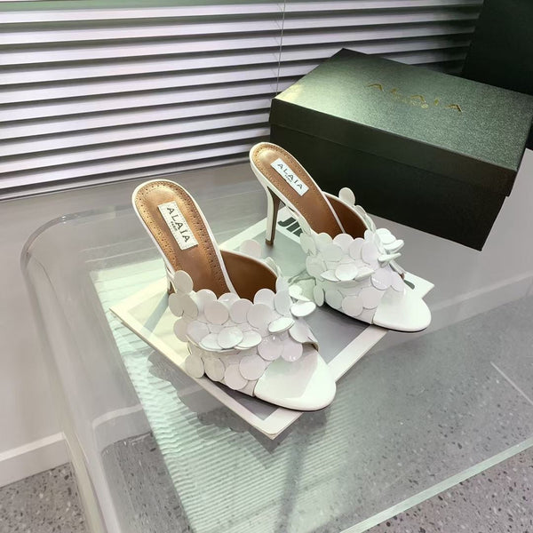 Alaia Confetti Leather Mules White Sheepskin Cowhide 293165