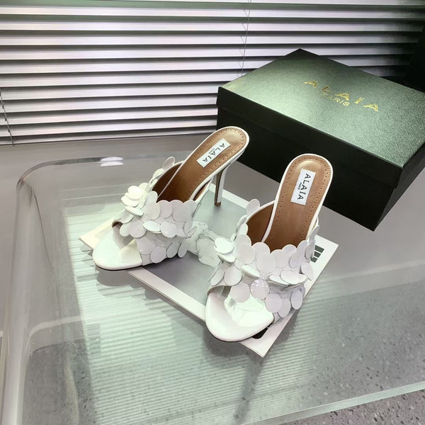 Alaia Confetti Leather Mules White Sheepskin Cowhide 293165