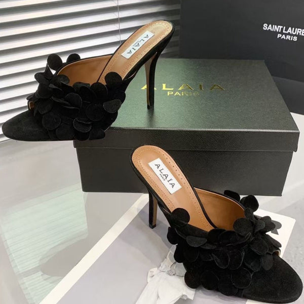 Alaia Confetti Leather Mules Black Sheepskin Cowhide 293166