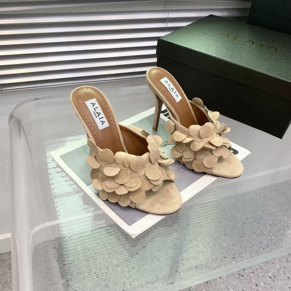 Alaia Confetti Leather Mules Pale Yellow Sheepskin Cowhide 293167